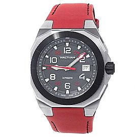 Waltham AeroNaval Stainless Steel Red Leather Automatic Black Men's Watch AN-01