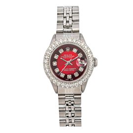 ROLEX DATEJUST LADY WATCH 69174 26MM RED DIAMOND DIAL DIAMOND BEEZEL JUBILEE