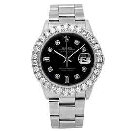 ROLEX DATEJUST 16200 36MM BLACK DIAMOND DIAL WITH STEEL OYSTER BRACELET