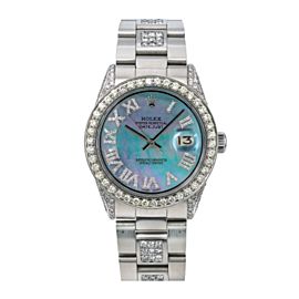 ROLEX DATEJUST DIAMOND WATCH, 1601 36MM, BLUE MOTHER OF PEARL DIAMOND DIAL