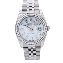 ROLEX DATEJUST 36MM WATCH, 116200 SILVER DIAMOND DIAL WITH DIAMOND BEZEL JUBILEE