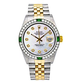 ROLEX DATEJUST 16013 36MM WHITE MOP DIAL DIAMOND BEZEL TWO TONE JUBILEE BRACELET