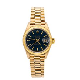 ROLEX LADY-DATEJUST 69178 26MM BLACK DIAL WITH YELLOW GOLD PRESIDENT BRACELET