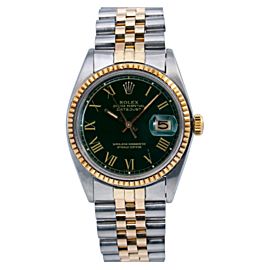 ROLEX DATEJUST WATCH 1601 36MM GREEN DIAL WITH TWO TONE JUBILEE BRACELET