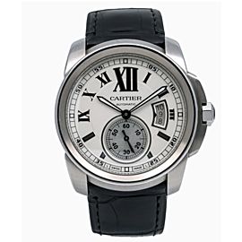 CARTIER CALIBRE DE CARTIER WATCH W7100037 42MM SILVER DIAL WITH LEATHER BRACELET