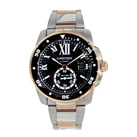 CARTIER CALIBRE DE CARTIER DIVER WATCH STEEL AND ROSE GOLD BLACK BEZEL W7100054