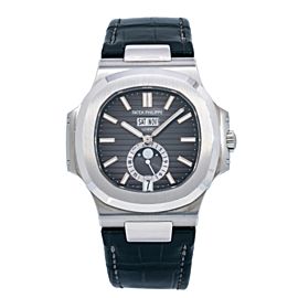 PATEK PHILIPPE NAUTILUS STEEL WATCH 5726A-001 40MM BLACK DIAL WITH LEATHER STRAP