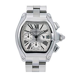 CARTIER ROADSTER CHRONOGRAPH WATCH W62019X6 XL SIZE SILVER DIAL STAINLESS STEEL