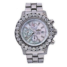 BREITLING SUPER AVENGER A11370 42MM MOP DIAL STEEL WITH DIAMOND BEZEL