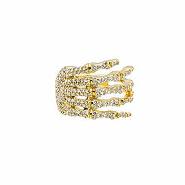 14k YELLOW GOLD DIAMOND RING SKULL HAND DIAMOND RING 2.90CT