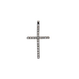 UNISEX WHITE GOLD CROSS PENDANT 14K WITH ROUND CUT DIAMONDS 0.20CT 1.5" LONG