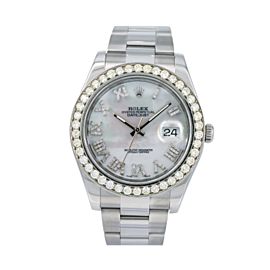 ROLEX DATEJUST II WATCH 116300 STAINLESS STEEL WHITE MOP DIAL DIAMOND BEZEL