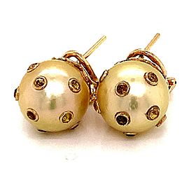 South Sea Pearl Sapphire Earrings 14k Gold 11.33 mm Certified $5,950 113478