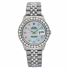 ROLEX DATEJUST 36MM WATCH 1601 STAINLESS STEEL MOPDIAL JUBILEE BRACELET ICED OUT