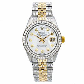 ROLEX DATEJUST 36MM WATCH 1601 STEEL AND YELLOW GOLD JUBILEE BRACELET ICED OUT