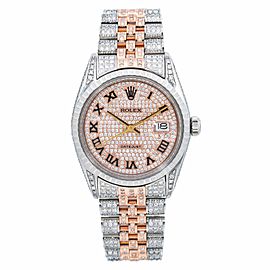 ROLEX DATEJUST 36MM WATCH 16013 STEEL AND ROSE GOLD JUBILEE BRACELET ICED OUT