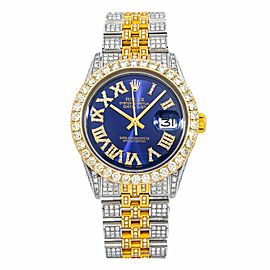 ROLEX DATEJUST 36MM WATCH 1603 STEEL AND YELLOW GOLD JUBILEE BRACELET ICED OUT