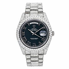 ROLEX DAY DATE II WATCH 41MM 218239 WHITE GOLD PRESIDENT ALL ICED OUT BLACK DIAL