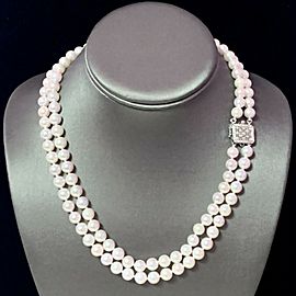 Diamond Akoya Pearl 2-Strand Necklace 14k Gold 18" 7.5mm Certified $9,750 116393