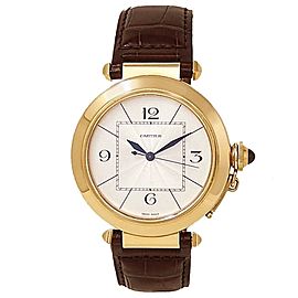 Cartier Pasha 18k Yellow Gold Leather Automatic Silver Men's Watch