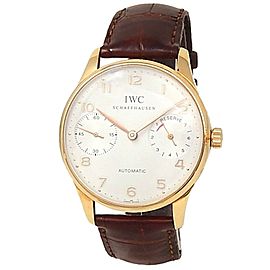 IWC Portuguese 7 Days Power Reserve 18k Rose Gold Leather Silver Watch