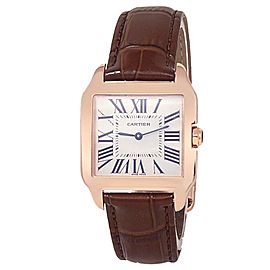 Cartier Santos Dumont 18k Rose Gold Leather Quartz Silver Ladies Watch W2009251