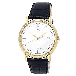 IWC Portofino 18k Yellow Gold Black Leather Automatic White Men's Watch IW353314