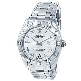 Rolex Datejust Pearlmaster 18k White Gold Auto Diamond Silver Ladies Watch