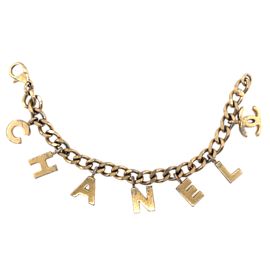 CHANEL - 02A Logo Charm Bracelet Gold Plated Chain Letters