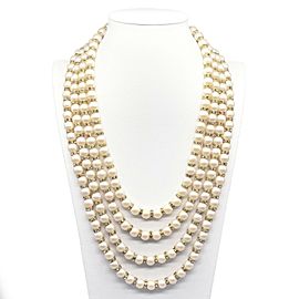 CHANEL - Vintage 95A Pearl & Rhinestone Rings - Gold-tone 4 Layer Necklace