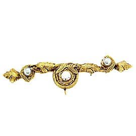 CHANEL - Vintage 1983 Bar Brooch - Gold-Tone / Grey Faux Pearls - Crystals