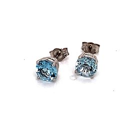 Natural Aquamarine Stud Earrings 14k White Gold