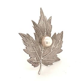 Mikimoto Estate Akoya Pearl Sterling Silver Leaf Brooch