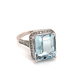 Diamond Aquamarine Ring Size 6.75 14k Gold