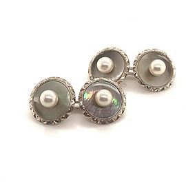 Mikimoto Estate Akoya Pearl Tuxedo Cufflinks Set Silver 5.5 mm 10.364g M222