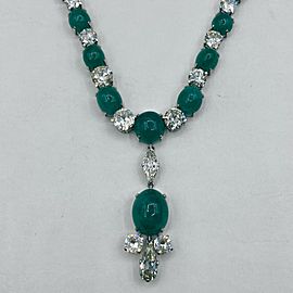 Platinum Diamond and Green Cabochon Necklace