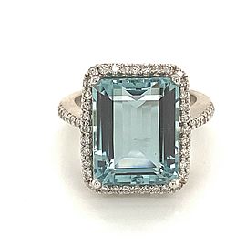 Aquamarine Diamond Ring Size 6.5 14k Gold 7.23 TCW Certified $6,950 121104