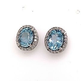 Aquamarine Diamond Stud Earrings 14k Gold 4.48 TCW Certified $4,450 121112