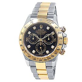 Rolex Daytona 18k Yellow Gold Stainless Steel Oyster Black Men's Watch