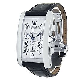 Cartier Tank Americaine XL 18k White Gold Leather Silver Men's Watch