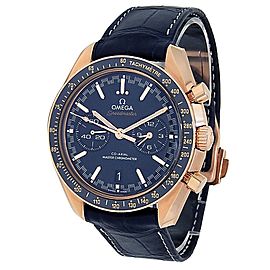 Omega Speedmaster 18k Rose Gold Leather Auto Blue Mens Watch