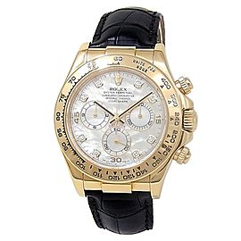 Rolex Daytona 18k Yellow Gold Leather Auto Mother of Pearl Men's Watch