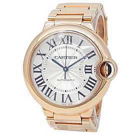 Cartier Ballon Bleu 18k Rose Gold Automatic Silver Ladies Watch