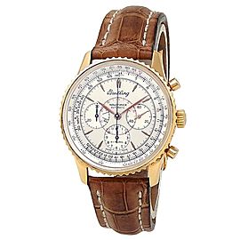 Breitling Navitimer Montbrillant 18k Rose Gold Leather Silver Men Watch