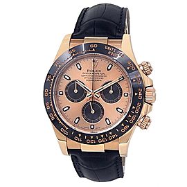 Rolex Daytona 18k Rose Gold Black Leather Automatic Rose Men's Watch