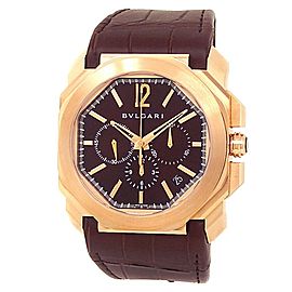 Bvlgari Octo Velocissimo 18k Rose Gold Leather Auto Brown Men's Watch