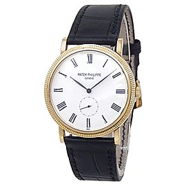 Patek Philippe Calatrava 18k Yellow Gold Leather Manual White Watch