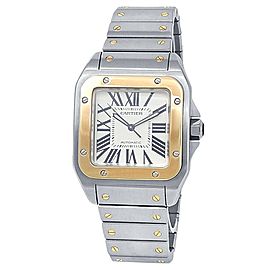 Cartier Santos 100 XL 18k Yellow Gold Steel Auto Silver Men's Watch