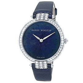 Harry Winston Premier 18k White Gold Leather Blue Ladies Watch