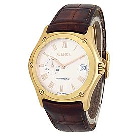 Ebel Classic Wave 18k Yellow Gold Brown Leather Auto Silver Men's Watch